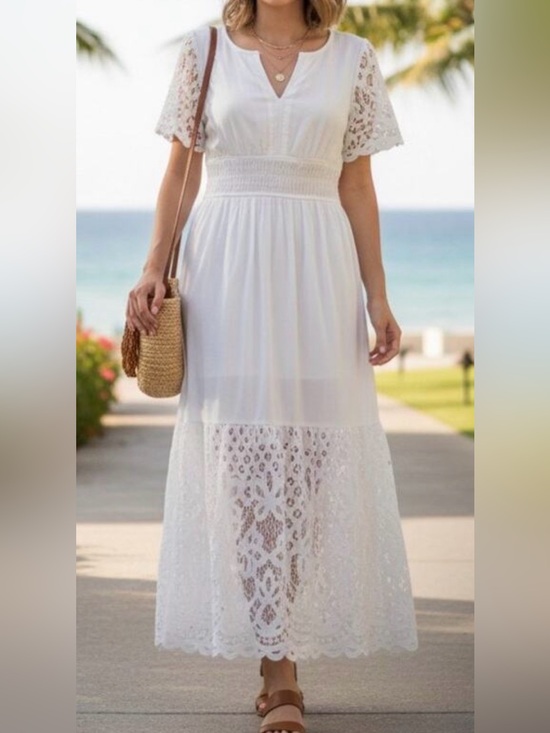 JCee Dresses & Skirts - J Cee Woman”s White Lace-Trim Dress Size L Elegant Summer Bohemian Romantic
